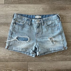 Madewell Denim Boyshorts Rip Repair Edition High Waisted Rise Shorts Raw Hem